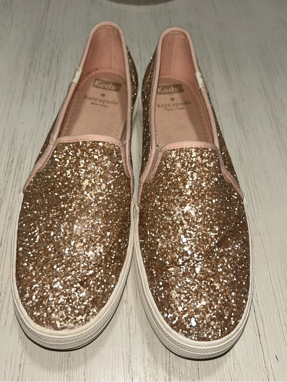 Kate Spade Keds rose gold glitter slip on Sneakers